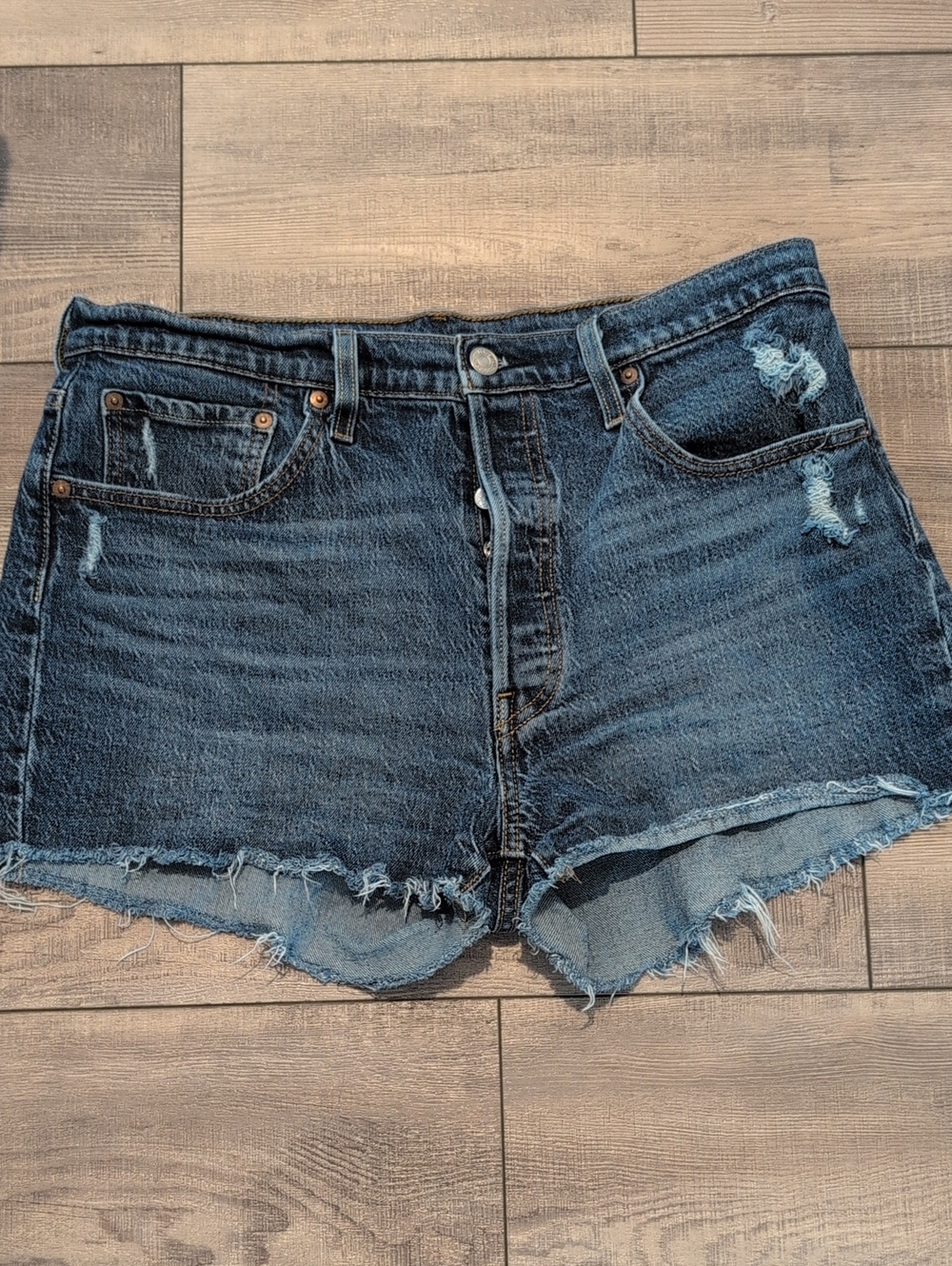 Levi's Dark Blue Distressed Cutoff Denim Shorts